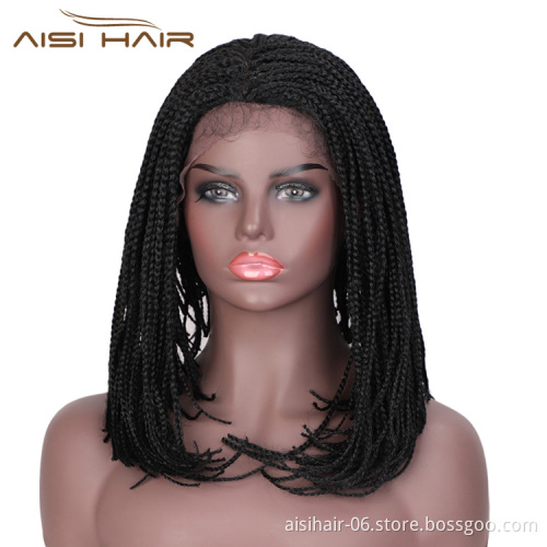 Aisi Hair 16 Inch Vendor Cheap Wholesale Afro Twist Box Braided Lace Frontal Wigs Synthetic Hair For Black Women Lace Front Wig